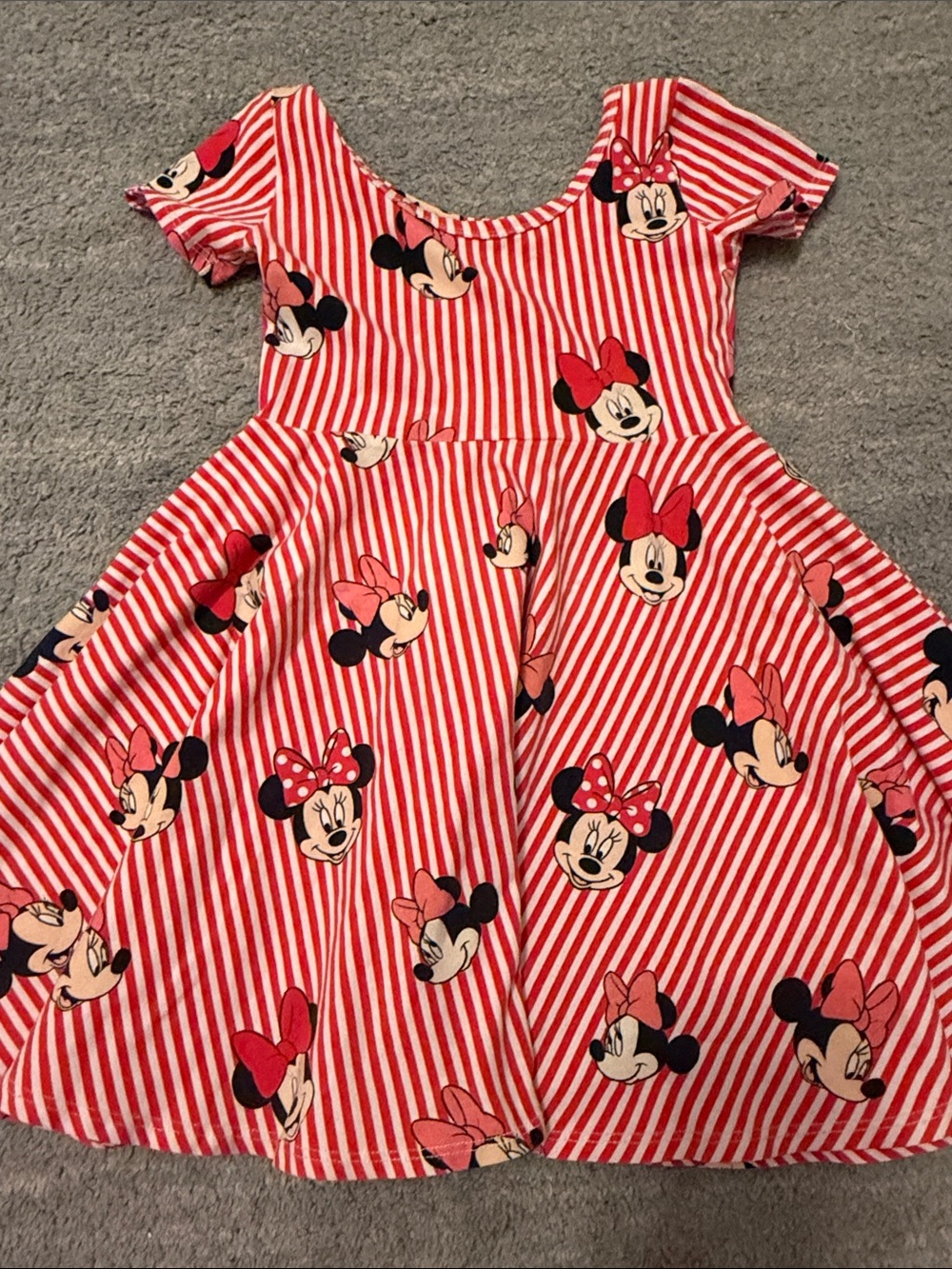 Girls' Red Striped Minnie Mouse Fit-and-Flare Dress